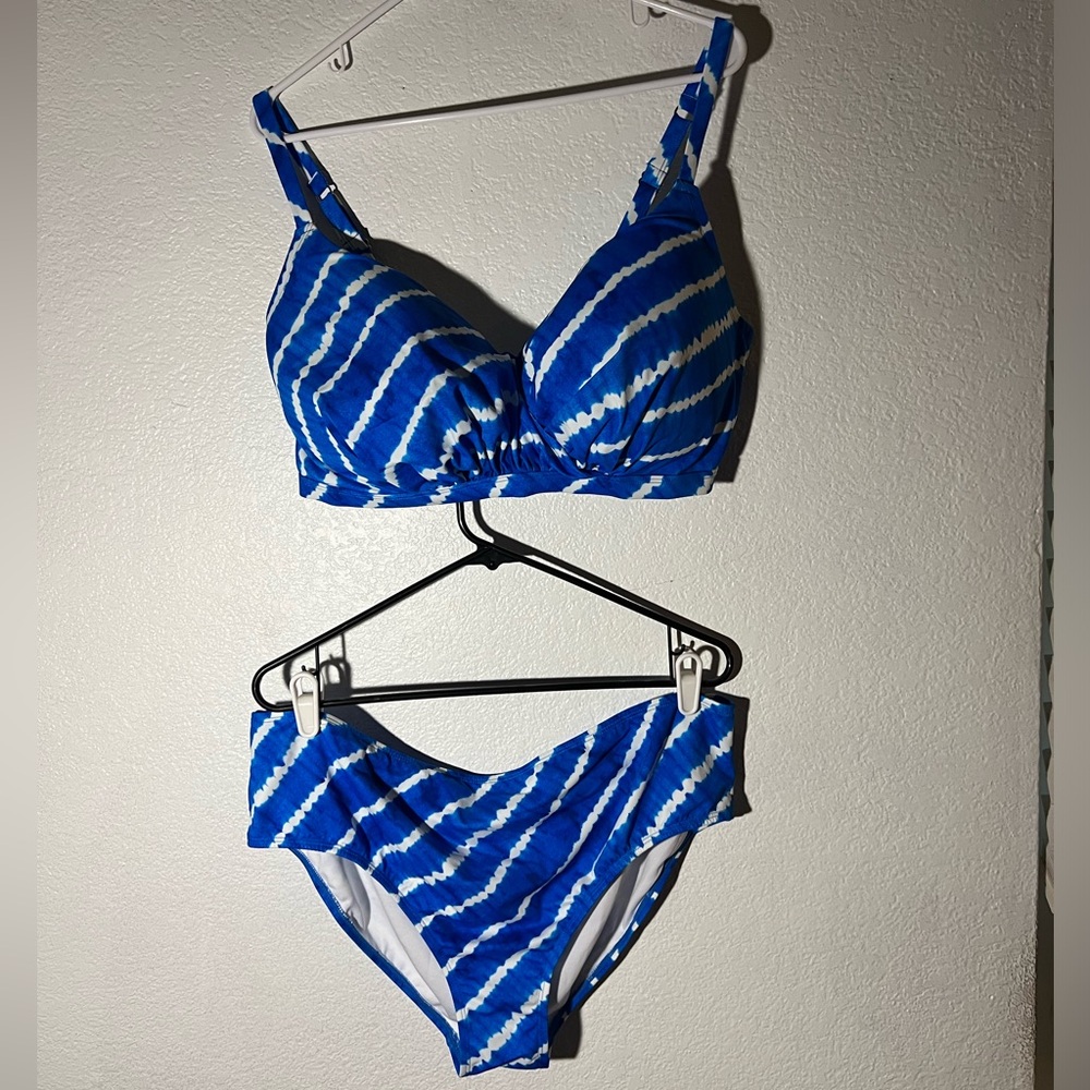 Blue and White Tie Dye Two Piece Swim Suit
